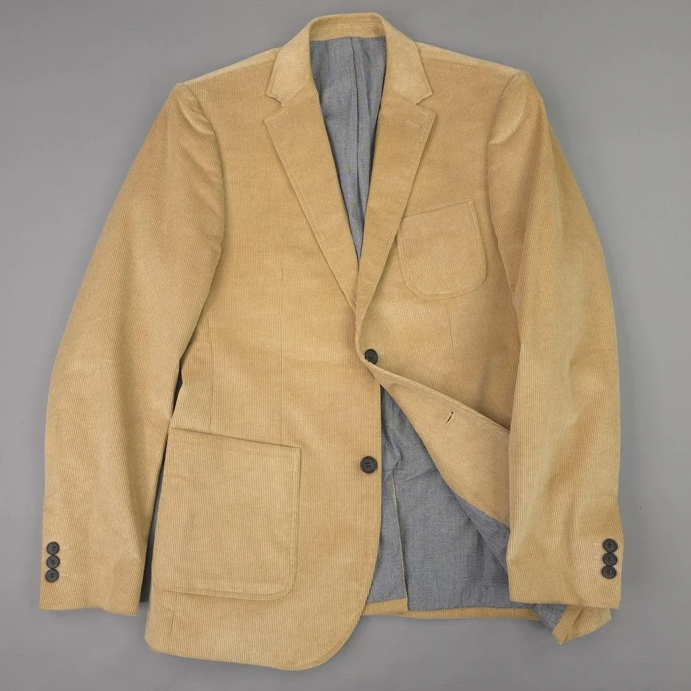 Frank & Oak Tan Corduroy Blazer with Navy Anchor Shirt